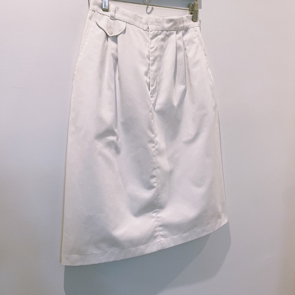 Vintage 80s Silver Unicorn White High Waisted Cotton Pleated A-line Midi Skirt - Picture 3 of 11